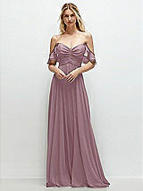 Alt View 1 Thumbnail - Dusty Rose Convertible Ruffle Strap Chiffon Maxi Dress with Full Circle Skirt