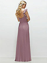 Rear View Thumbnail - Dusty Rose Convertible Ruffle Strap Chiffon Maxi Dress with Full Circle Skirt