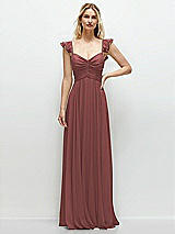 Front View Thumbnail - English Rose Convertible Ruffle Strap Chiffon Maxi Dress with Full Circle Skirt