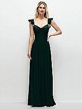 Front View Thumbnail - Evergreen Convertible Ruffle Strap Chiffon Maxi Dress with Full Circle Skirt