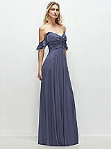 Alt View 2 Thumbnail - French Blue Convertible Ruffle Strap Chiffon Maxi Dress with Full Circle Skirt