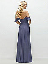 Alt View 3 Thumbnail - French Blue Convertible Ruffle Strap Chiffon Maxi Dress with Full Circle Skirt