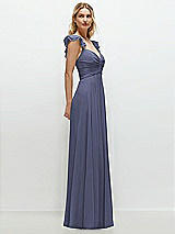 Side View Thumbnail - French Blue Convertible Ruffle Strap Chiffon Maxi Dress with Full Circle Skirt