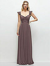 Front View Thumbnail - French Truffle Convertible Ruffle Strap Chiffon Maxi Dress with Full Circle Skirt