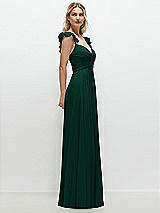 Side View Thumbnail - Hunter Green Convertible Ruffle Strap Chiffon Maxi Dress with Full Circle Skirt