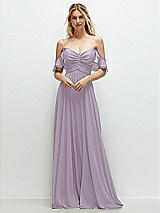 Alt View 1 Thumbnail - Lilac Haze Convertible Ruffle Strap Chiffon Maxi Dress with Full Circle Skirt