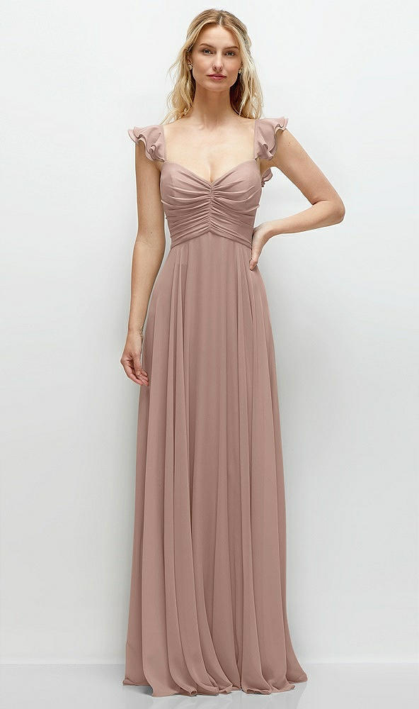 Front View - Neu Nude Convertible Ruffle Strap Chiffon Maxi Dress with Full Circle Skirt