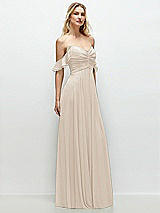 Alt View 2 Thumbnail - Oat Convertible Ruffle Strap Chiffon Maxi Dress with Full Circle Skirt