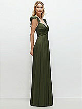 Side View Thumbnail - Olive Green Convertible Ruffle Strap Chiffon Maxi Dress with Full Circle Skirt