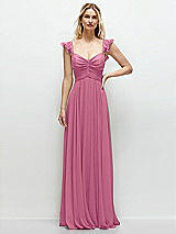 Front View Thumbnail - Orchid Pink Convertible Ruffle Strap Chiffon Maxi Dress with Full Circle Skirt