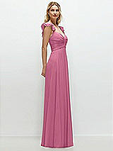 Side View Thumbnail - Orchid Pink Convertible Ruffle Strap Chiffon Maxi Dress with Full Circle Skirt