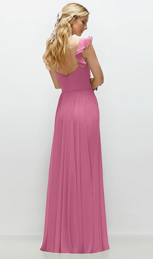 Back View - Orchid Pink Convertible Ruffle Strap Chiffon Maxi Dress with Full Circle Skirt