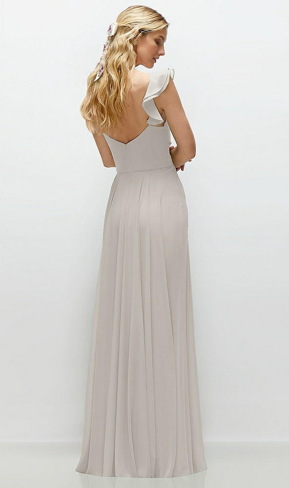 Back View - Oyster Convertible Ruffle Strap Chiffon Maxi Dress with Full Circle Skirt