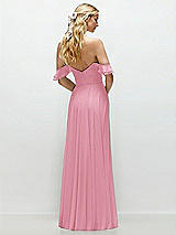 Alt View 3 Thumbnail - Peony Pink Convertible Ruffle Strap Chiffon Maxi Dress with Full Circle Skirt