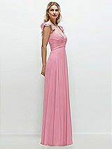 Side View Thumbnail - Peony Pink Convertible Ruffle Strap Chiffon Maxi Dress with Full Circle Skirt