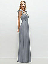 Side View Thumbnail - Platinum Convertible Ruffle Strap Chiffon Maxi Dress with Full Circle Skirt