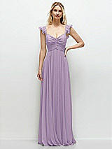 Front View Thumbnail - Pale Purple Convertible Ruffle Strap Chiffon Maxi Dress with Full Circle Skirt