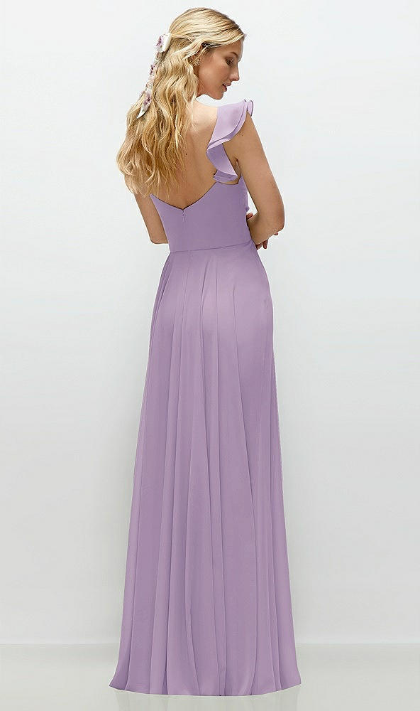 Back View - Pale Purple Convertible Ruffle Strap Chiffon Maxi Dress with Full Circle Skirt