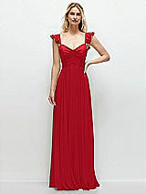 Front View Thumbnail - Parisian Red Convertible Ruffle Strap Chiffon Maxi Dress with Full Circle Skirt