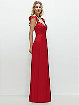 Side View Thumbnail - Parisian Red Convertible Ruffle Strap Chiffon Maxi Dress with Full Circle Skirt