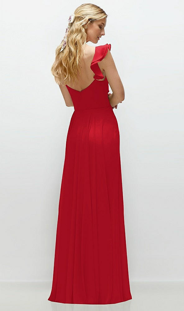 Back View - Parisian Red Convertible Ruffle Strap Chiffon Maxi Dress with Full Circle Skirt