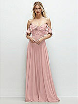 Alt View 1 Thumbnail - Rose - PANTONE Rose Quartz Convertible Ruffle Strap Chiffon Maxi Dress with Full Circle Skirt