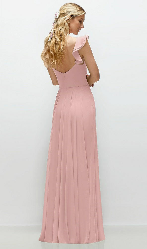 Back View - Rose - PANTONE Rose Quartz Convertible Ruffle Strap Chiffon Maxi Dress with Full Circle Skirt