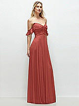 Alt View 2 Thumbnail - Coral Pink Convertible Ruffle Strap Chiffon Maxi Dress with Full Circle Skirt