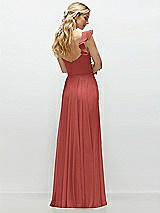 Rear View Thumbnail - Coral Pink Convertible Ruffle Strap Chiffon Maxi Dress with Full Circle Skirt