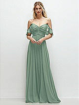 Alt View 1 Thumbnail - Seagrass Convertible Ruffle Strap Chiffon Maxi Dress with Full Circle Skirt