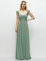 Front View Thumbnail - Seagrass Convertible Ruffle Strap Chiffon Maxi Dress with Full Circle Skirt