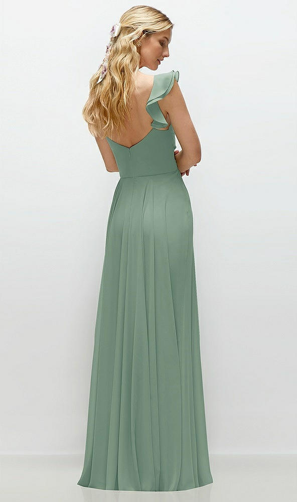 Back View - Seagrass Convertible Ruffle Strap Chiffon Maxi Dress with Full Circle Skirt