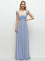 Front View Thumbnail - Sky Blue Convertible Ruffle Strap Chiffon Maxi Dress with Full Circle Skirt