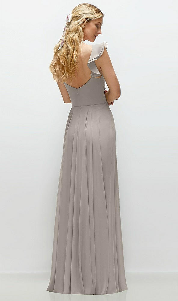 Back View - Taupe Convertible Ruffle Strap Chiffon Maxi Dress with Full Circle Skirt