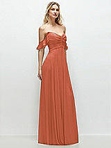 Alt View 2 Thumbnail - Terracotta Copper Convertible Ruffle Strap Chiffon Maxi Dress with Full Circle Skirt