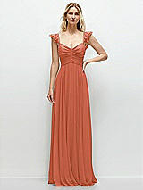 Front View Thumbnail - Terracotta Copper Convertible Ruffle Strap Chiffon Maxi Dress with Full Circle Skirt