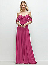 Alt View 1 Thumbnail - Tea Rose Convertible Ruffle Strap Chiffon Maxi Dress with Full Circle Skirt