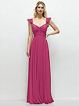 Front View Thumbnail - Tea Rose Convertible Ruffle Strap Chiffon Maxi Dress with Full Circle Skirt