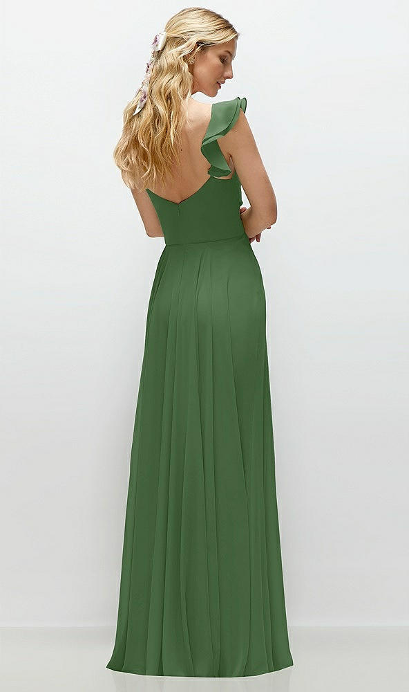 Back View - Vineyard Green Convertible Ruffle Strap Chiffon Maxi Dress with Full Circle Skirt