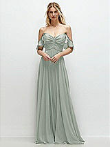 Alt View 1 Thumbnail - Willow Green Convertible Ruffle Strap Chiffon Maxi Dress with Full Circle Skirt