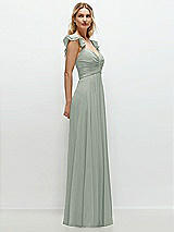 Side View Thumbnail - Willow Green Convertible Ruffle Strap Chiffon Maxi Dress with Full Circle Skirt