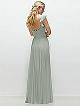 Rear View Thumbnail - Willow Green Convertible Ruffle Strap Chiffon Maxi Dress with Full Circle Skirt