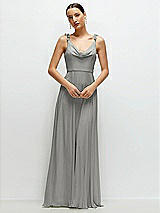 Front View Thumbnail - Chelsea Gray Cowl Neck Chiffon Maxi Dress with Hand-Worked Petal Straps