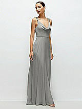 Side View Thumbnail - Chelsea Gray Cowl Neck Chiffon Maxi Dress with Hand-Worked Petal Straps