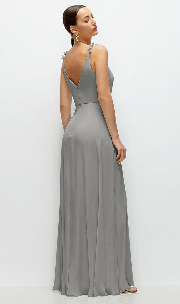 Back View - Chelsea Gray Cowl Neck Chiffon Maxi Dress with Hand-Worked Petal Straps