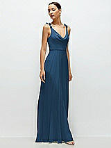 Side View Thumbnail - Dusk Blue Cowl Neck Chiffon Maxi Dress with Hand-Worked Petal Straps