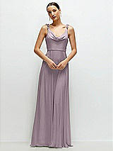 Front View Thumbnail - Lilac Dusk Cowl Neck Chiffon Maxi Dress with Hand-Worked Petal Straps