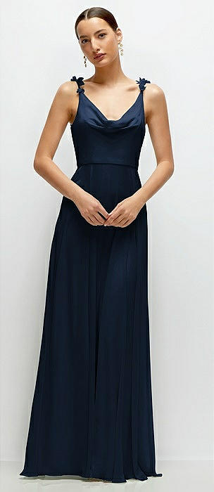 Cowl Neck Chiffon Maxi Dress with Hand-Worked Petal Straps