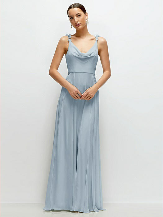 Cowl Neck Chiffon Maxi Dress with Hand-Worked Petal Straps