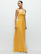 Side View Thumbnail - NYC Yellow Cowl Neck Chiffon Maxi Dress with Hand-Worked Petal Straps